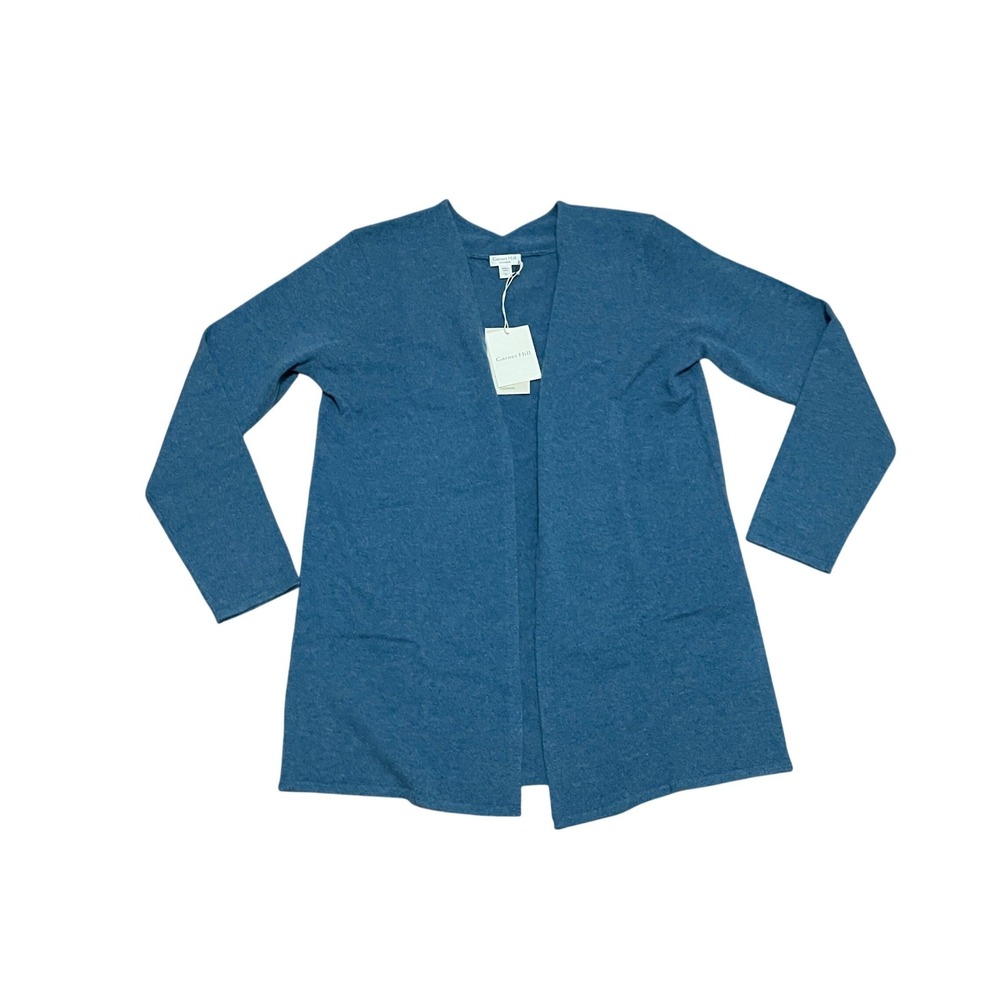 Garnet Hill Women's Medium Blue Cashmere Open Front Cardigan Sweater Pockets NWT